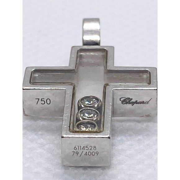 SOLD!!! Chopard Happy Diamonds 18K 750 White Gold Cross Pendant Charm - Picture 10 of 10